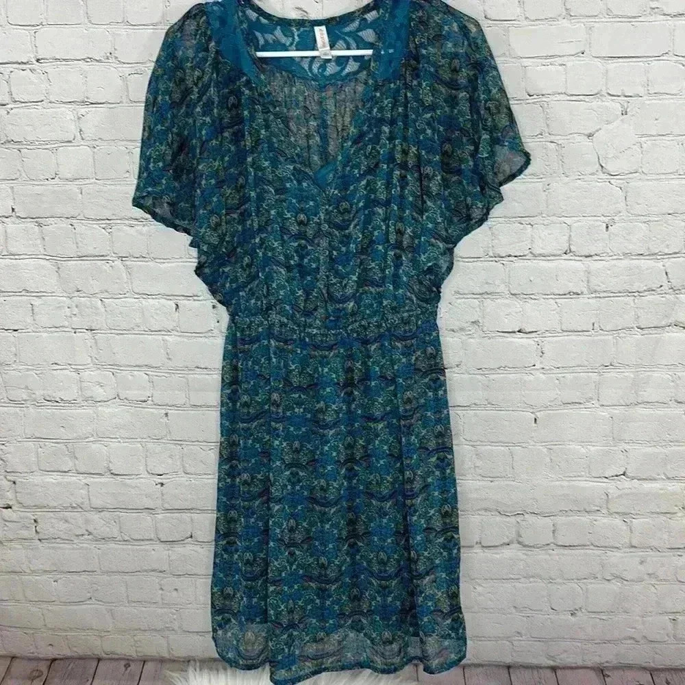 Xhilaration Floral Bohemian Dress Teal size M